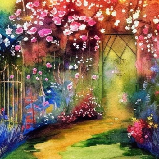 Enchanting Secret Garden in Gouache Style