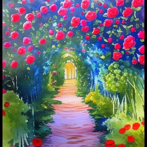 Secret Garden in Gouache Impressionist Style
