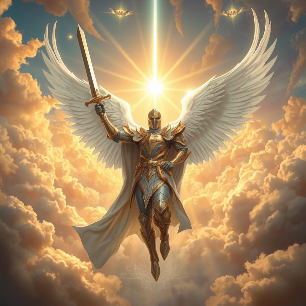 Celestial Knight Descends in Golden Light