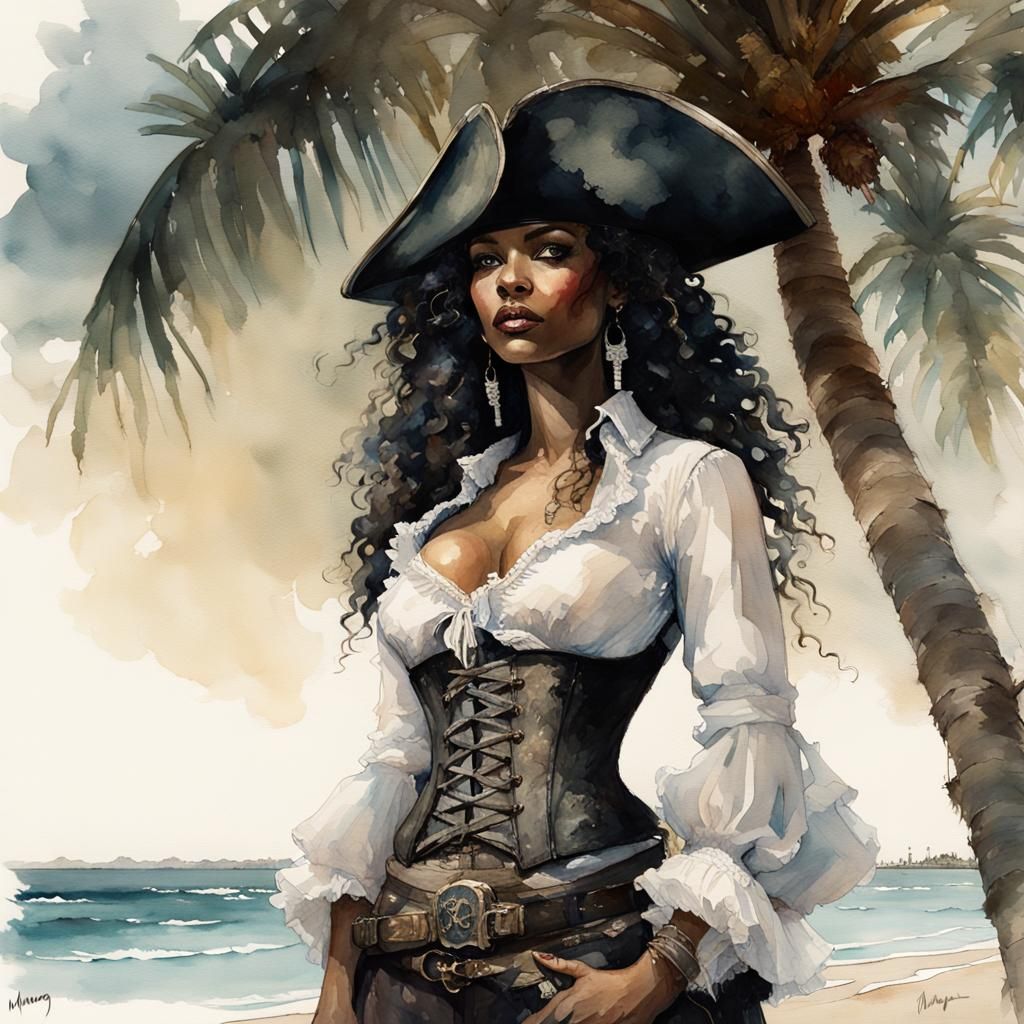 Goddess-Like Pirate Relaxing on Tropical Beach