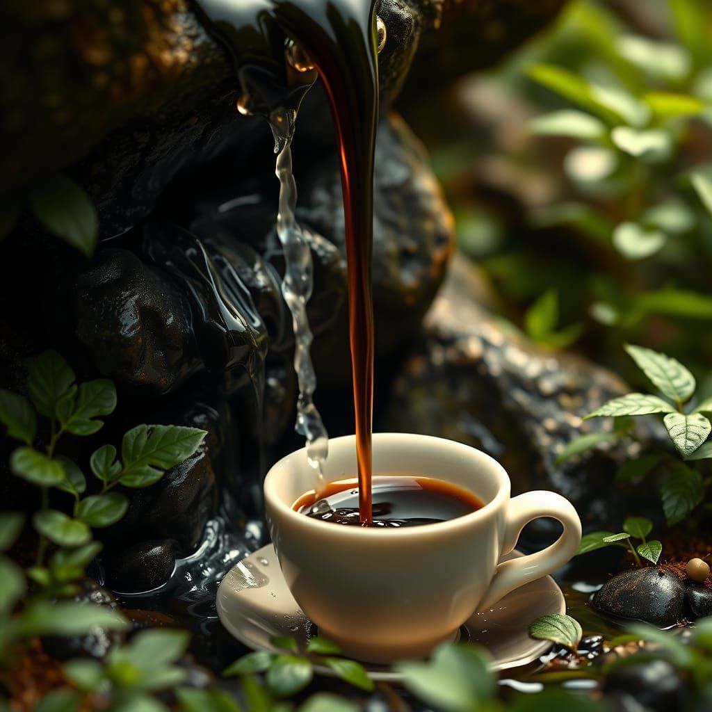 Black Coffee Waterfall in Photorealistic 4K