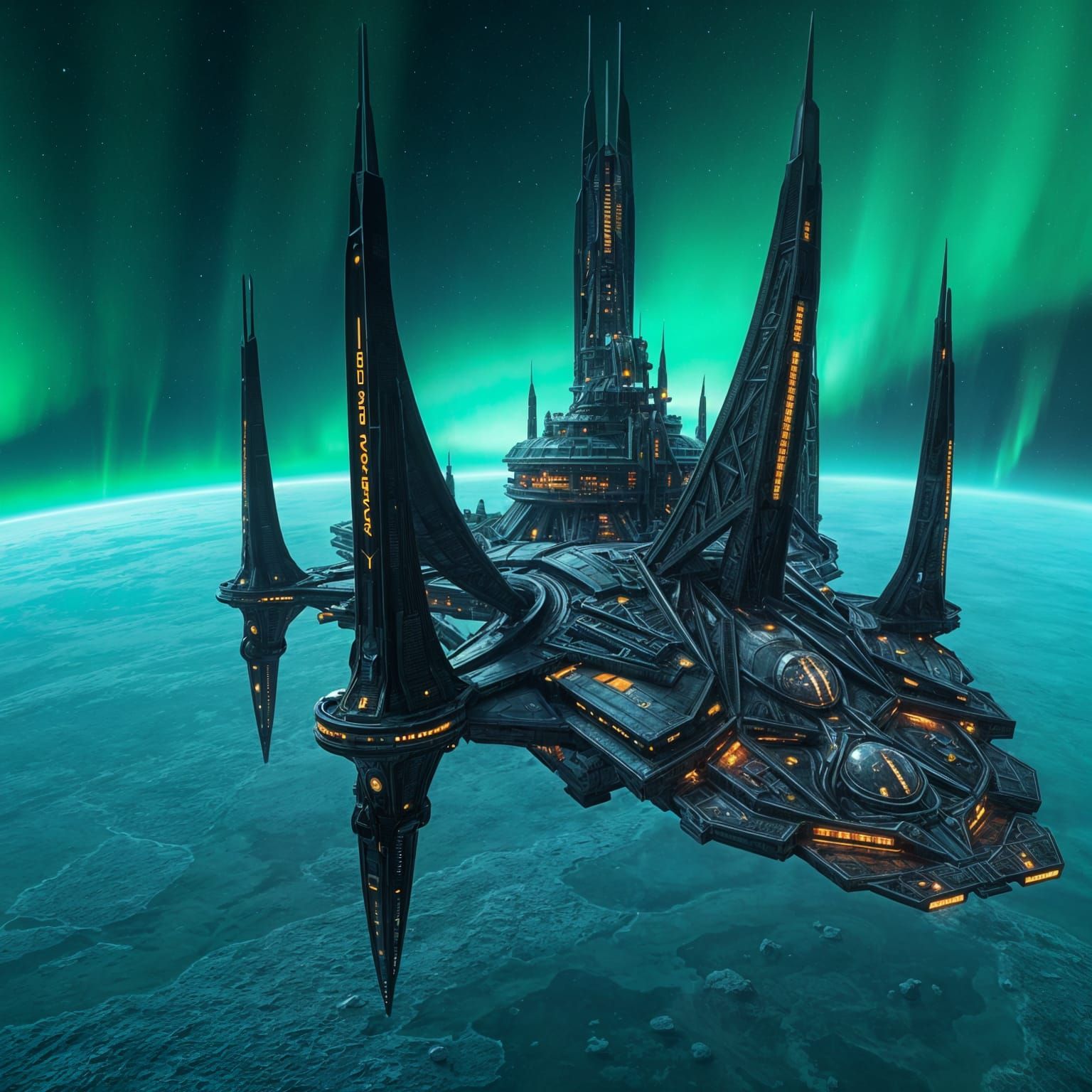 Cyberpunk Lunar Citadel in Emerald Glow