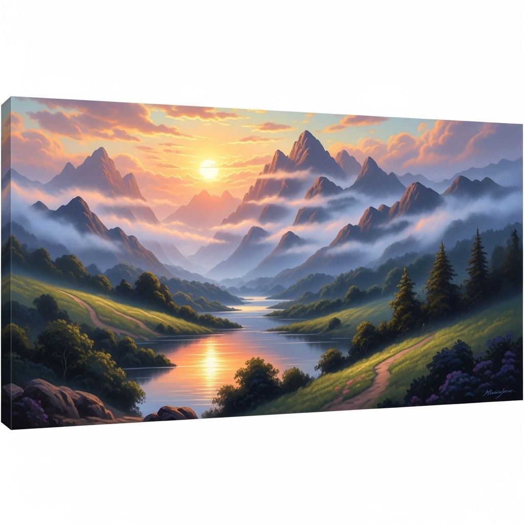 Misty Mountain Landscape Art in Romantic Style