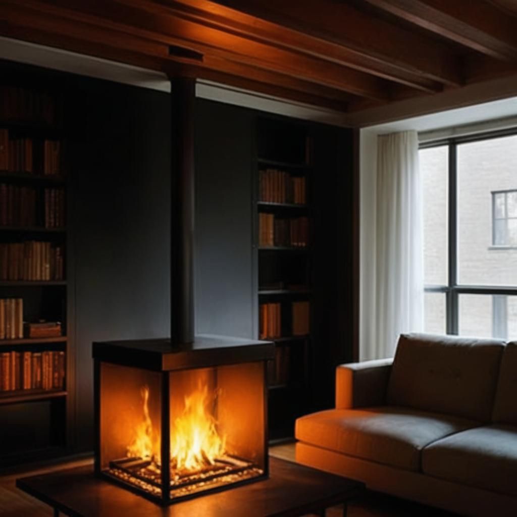 Bauhaus Library with Fireplace and Spectral Shadows