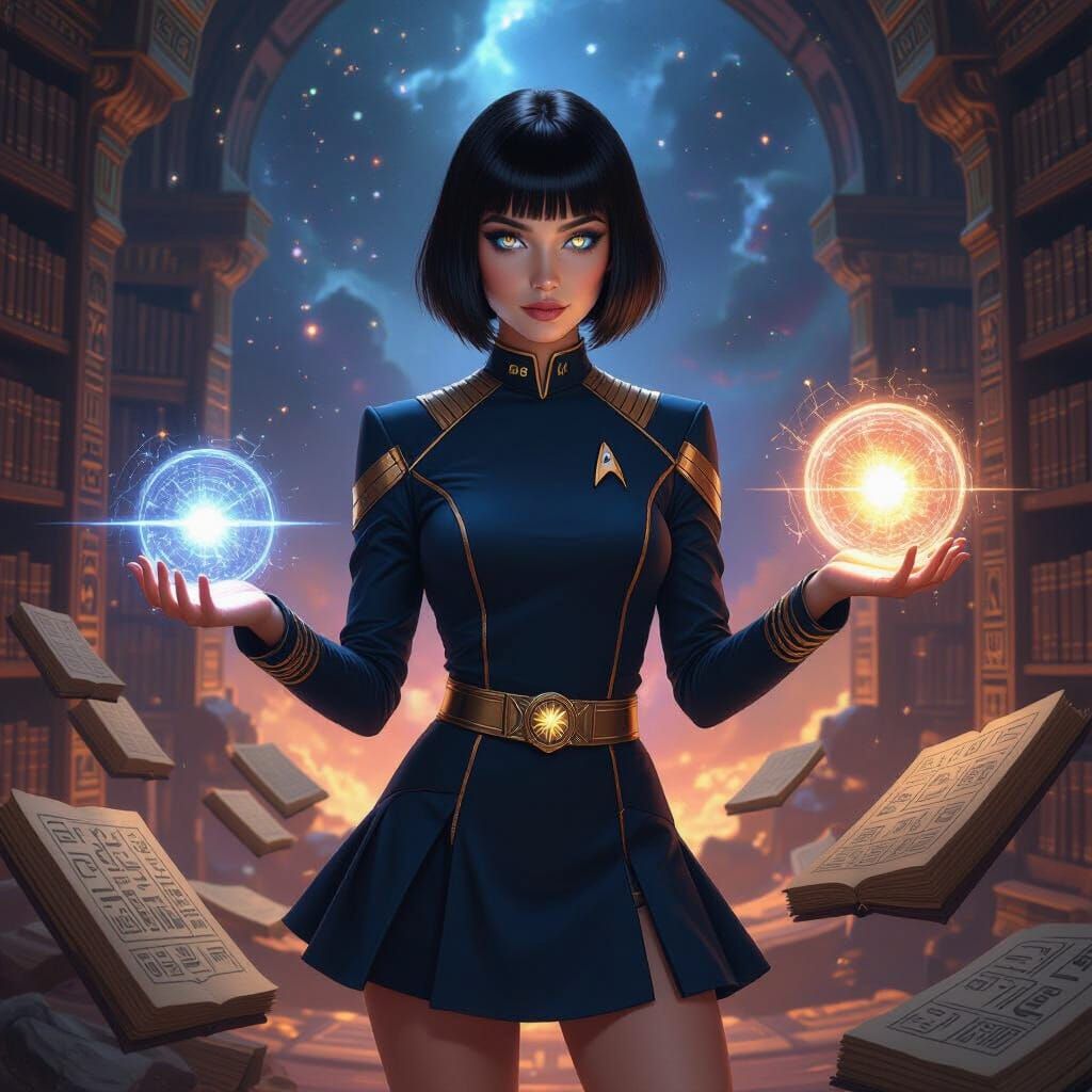 Loxy Isdora Bliss in Cosmic Library, Syd Mead Style