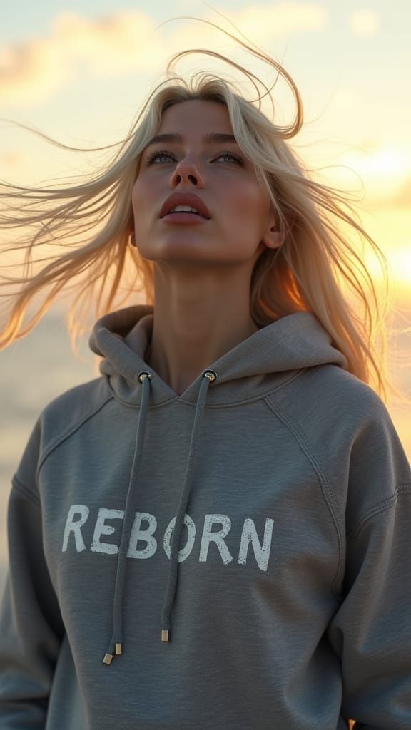 Striking Blonde Woman with Windswept Hair