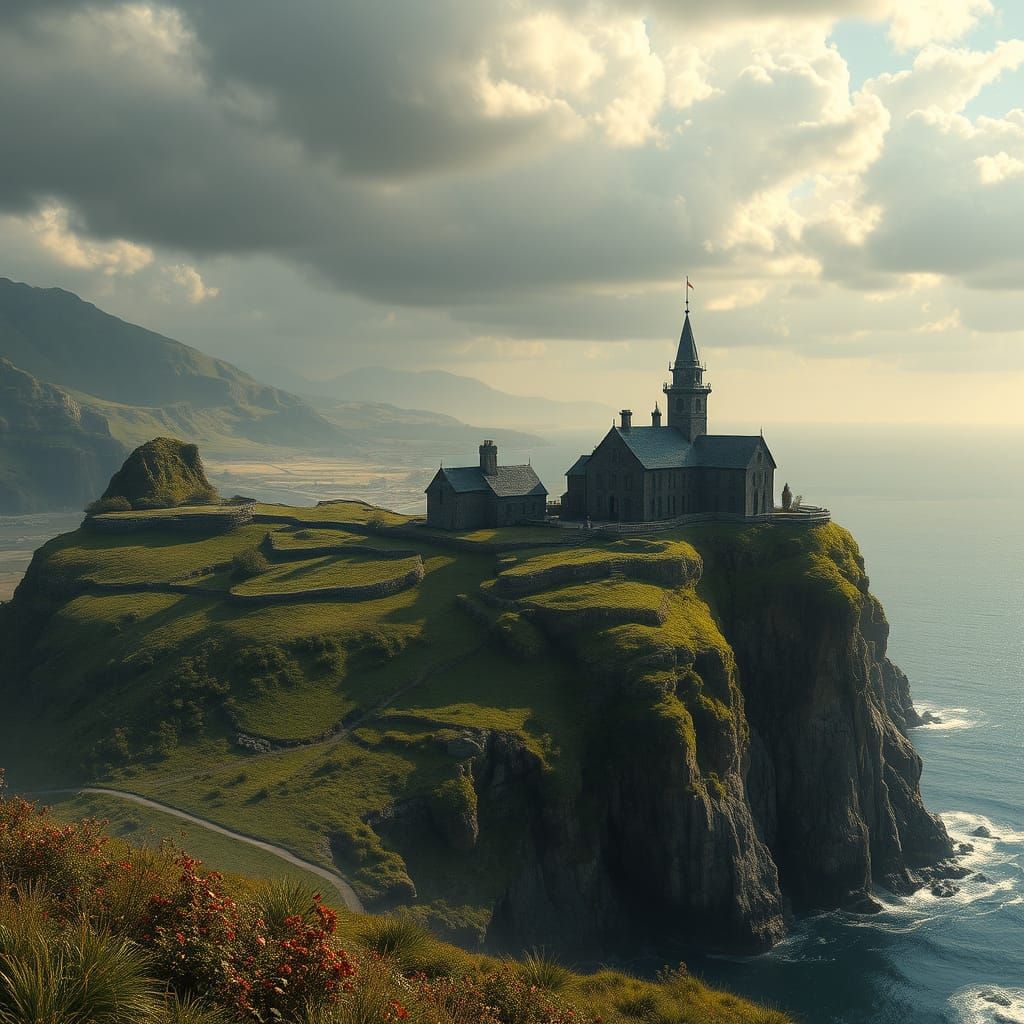 Lady Overlooks Bay in Epic Cinematic Digital Painting