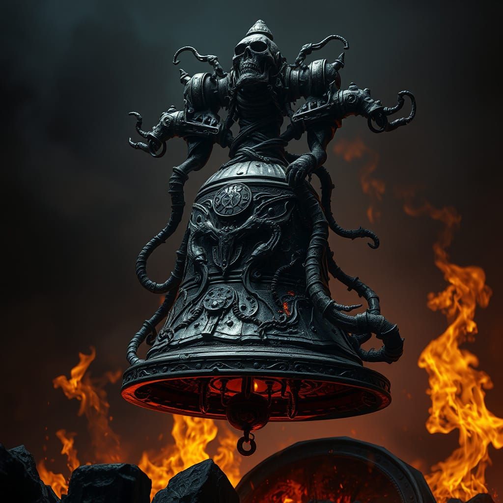Mystical Hellish Bell in Dark Cyberpunk Aesthetic