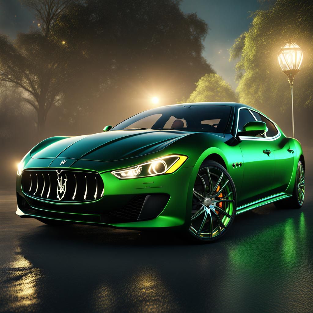 Green Diamond Maserati in a Fantastical Digital Painting
