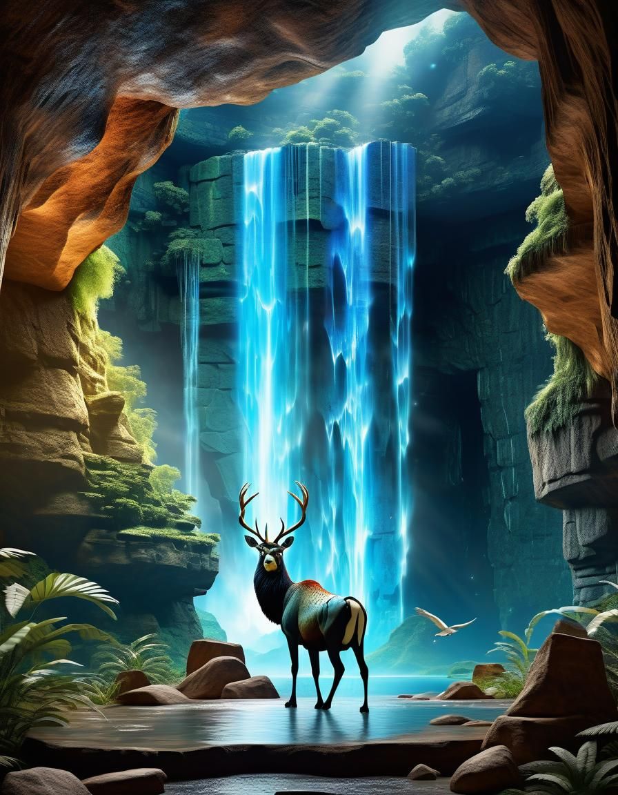 Prehistoric World Holographic Portal with Giant Peacock