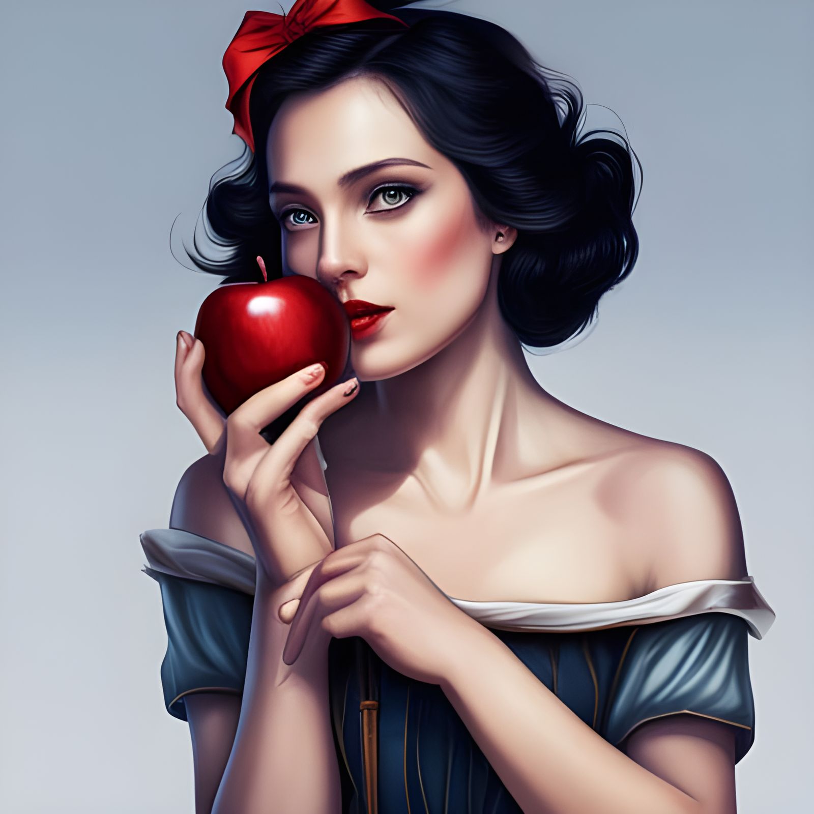 Elegant Snow White Eating an Apple: Hyperrealistic Art