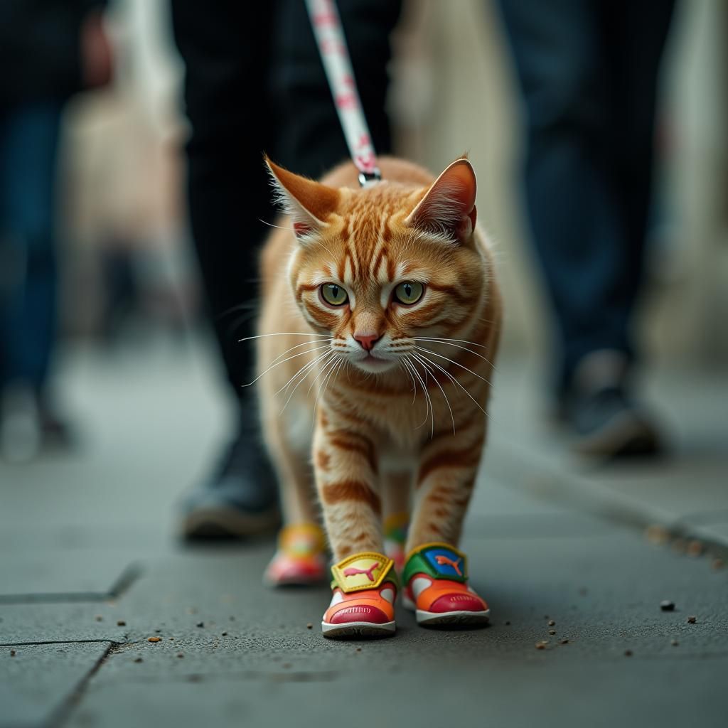 Cat Walks in Puma Shoes: Cinematic Still