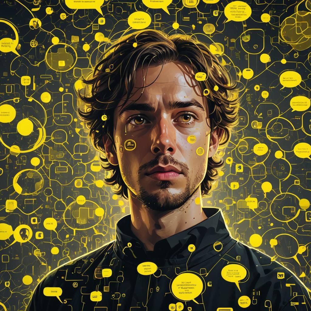 Confused Person Surrounded by Yellow Word Bubbles