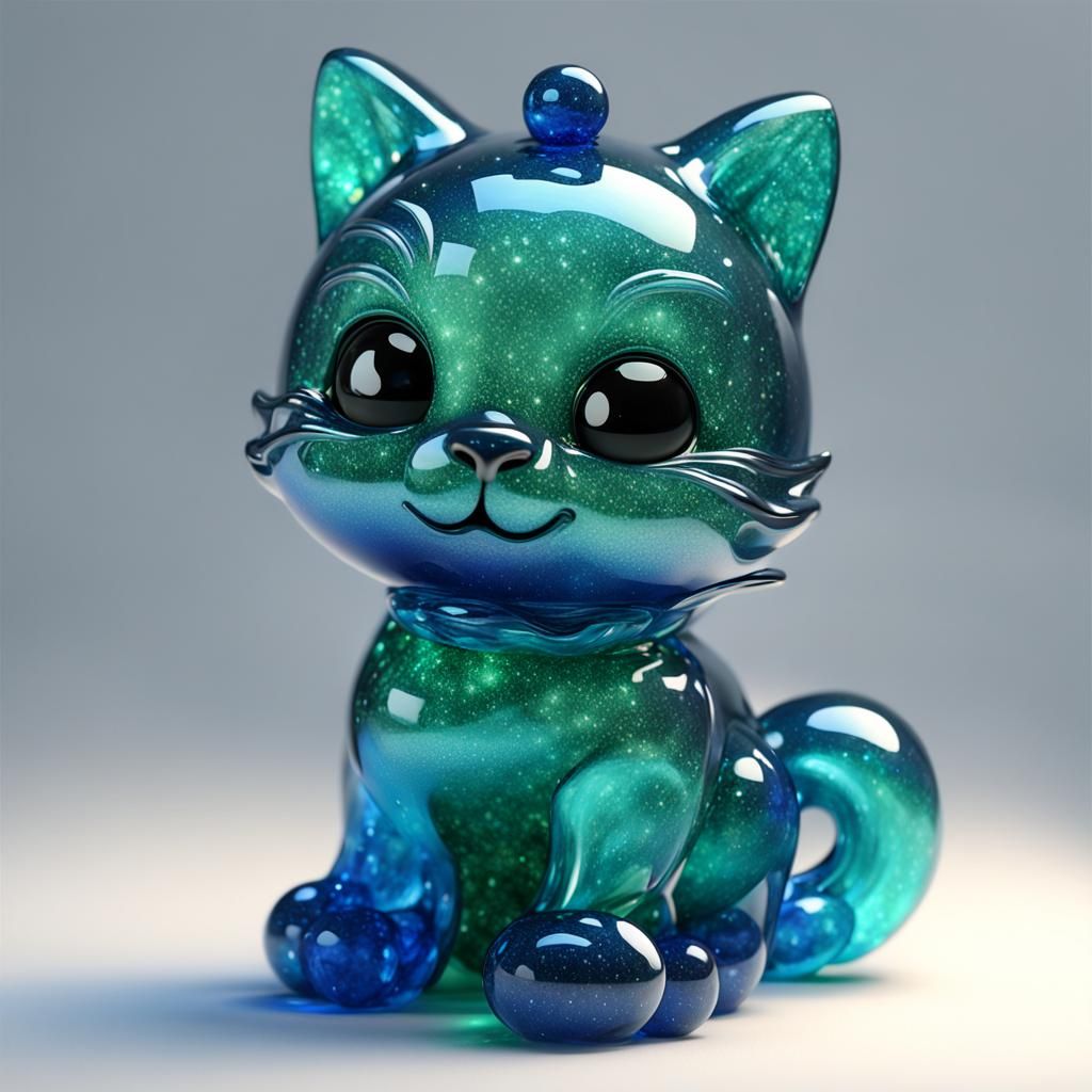 Blue Crystal Cat Sculpture Digital Art