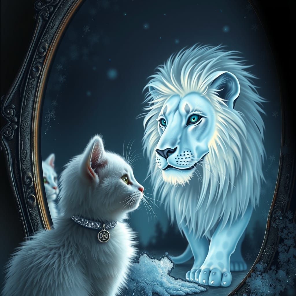 Cat and Lion Reflection in Rothko-esque Light