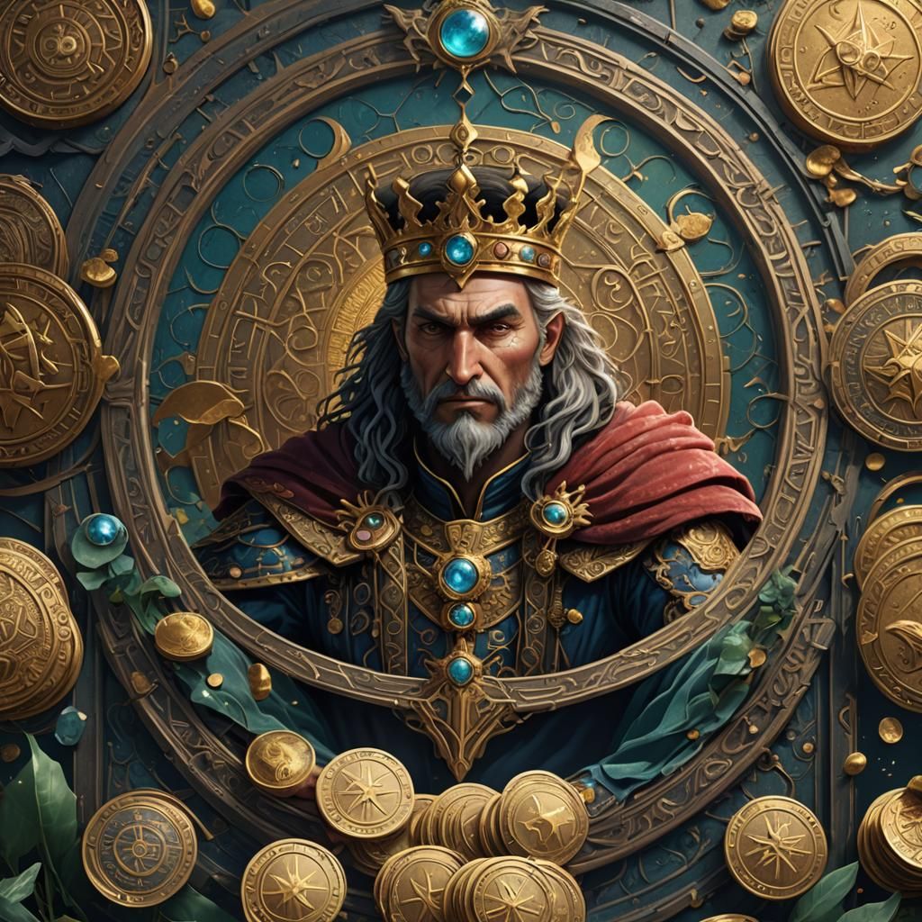King of Coins Tarot Card: Detailed Matte Painting