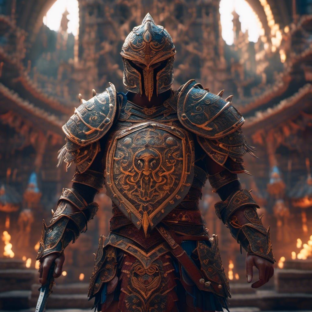 Gladiator in Mandala Armor: Hyperreal Fantasy Art