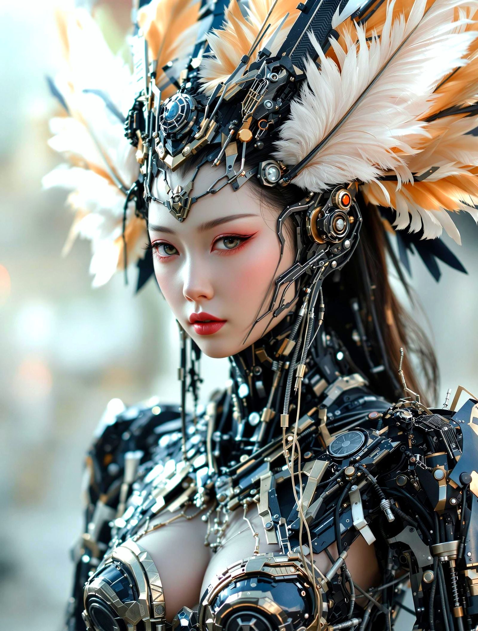 Futuristic Mecha Asian Female in Anime Style