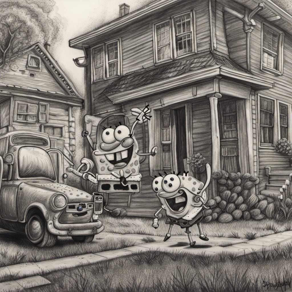 Hyperdetailed Charcoal Drawing of SpongeBob's House