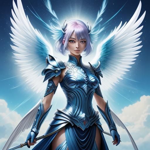 Alien Angel Girl on Glowing Cloud in Manga Style