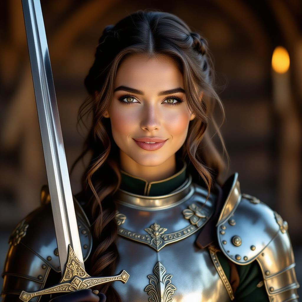 Medieval Knight Woman in Realistic Armor