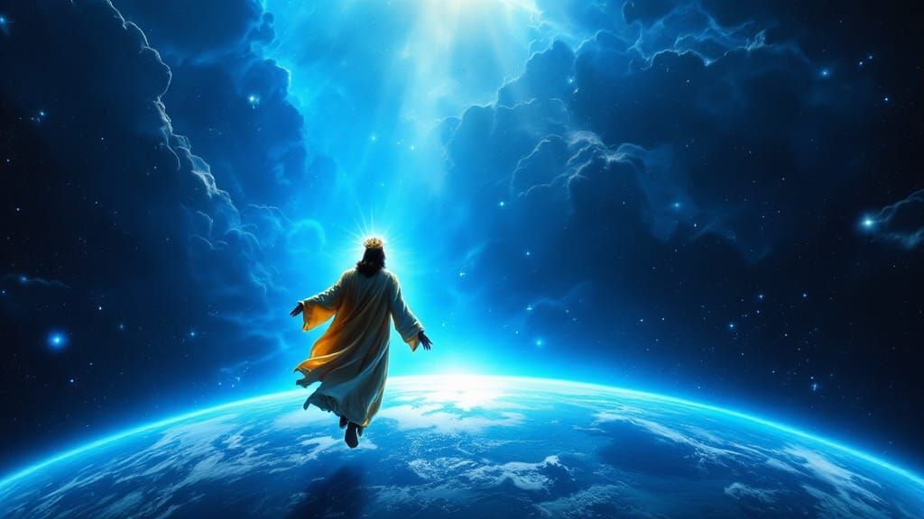 Jesus Descends From Space: Hyperrealistic Cinematic Image