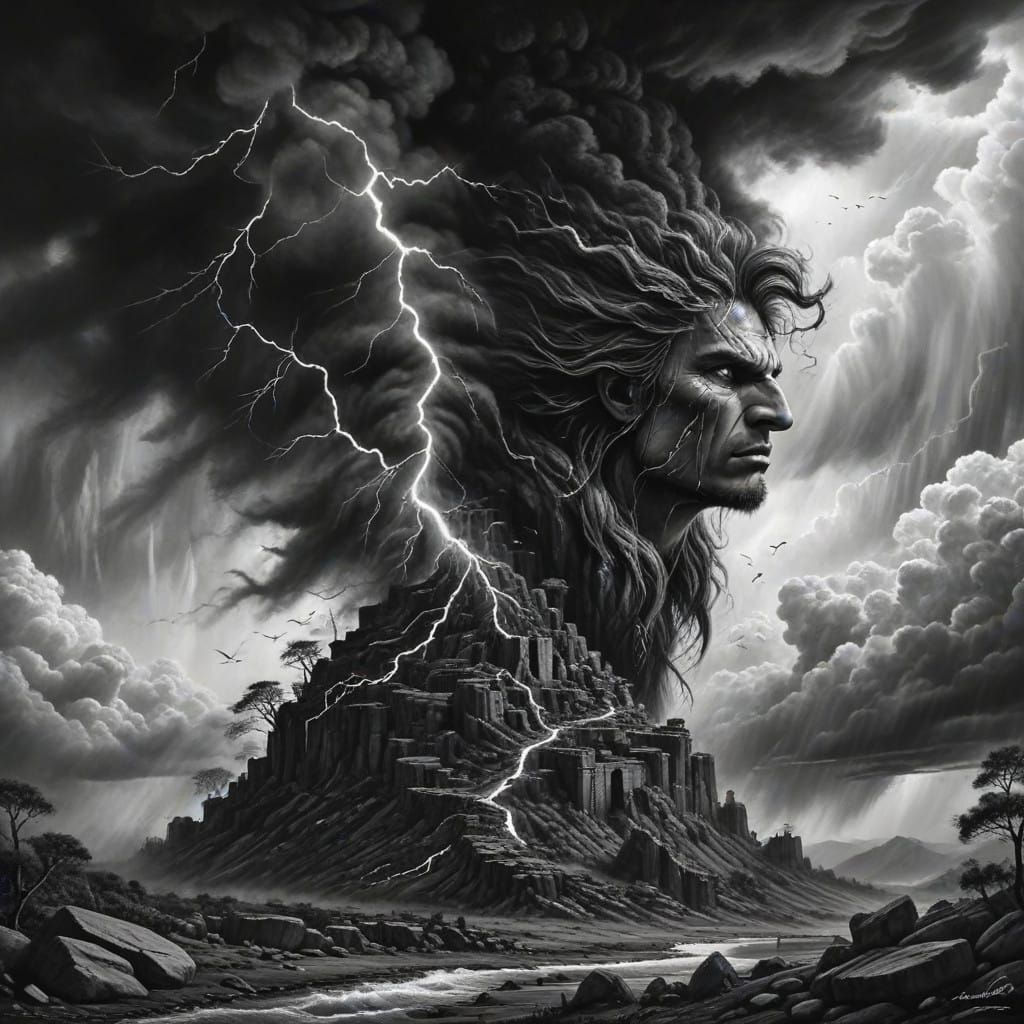 Stormy Landscape in Charcoal Drawing