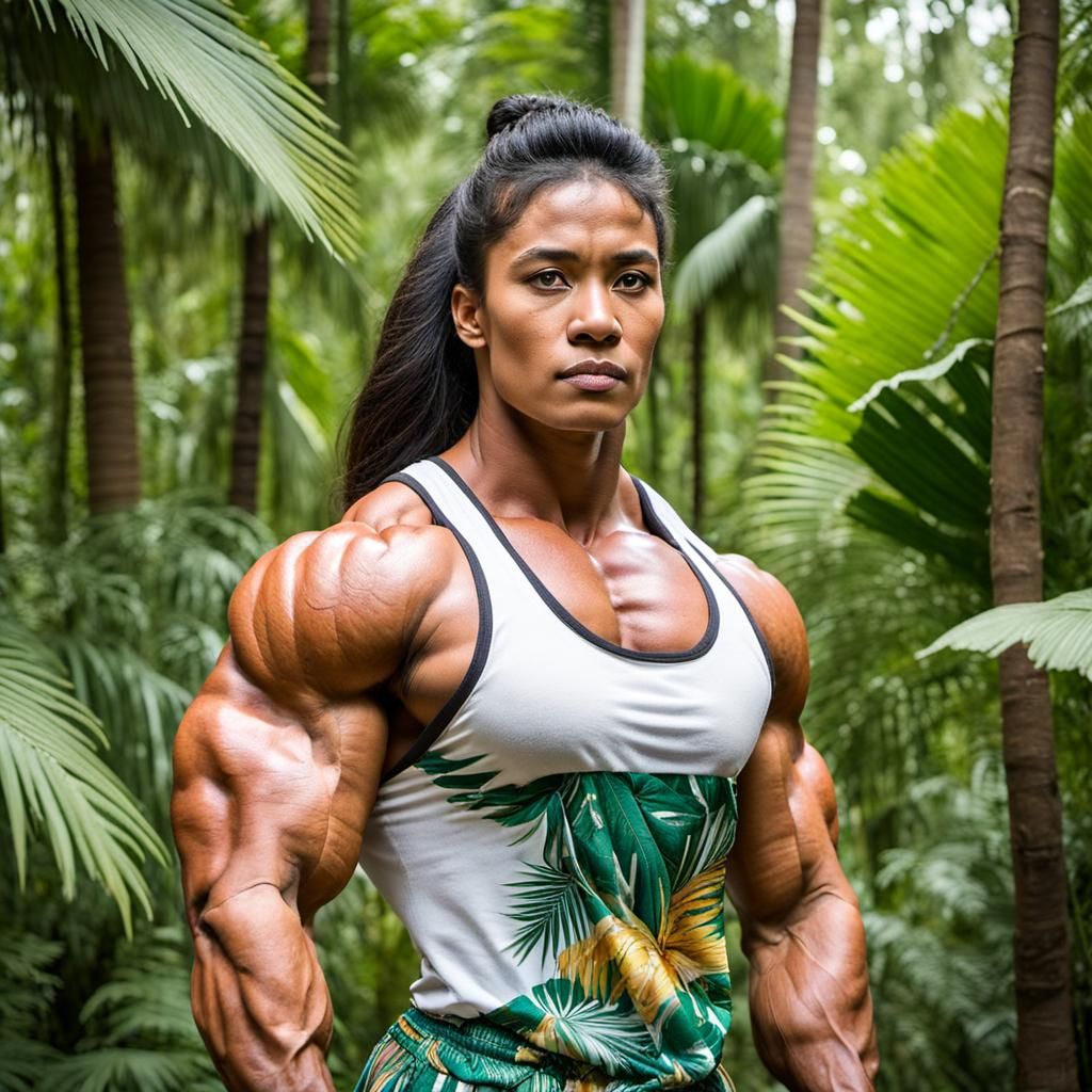 Muscular Inuit Woman in Tropical Forest
