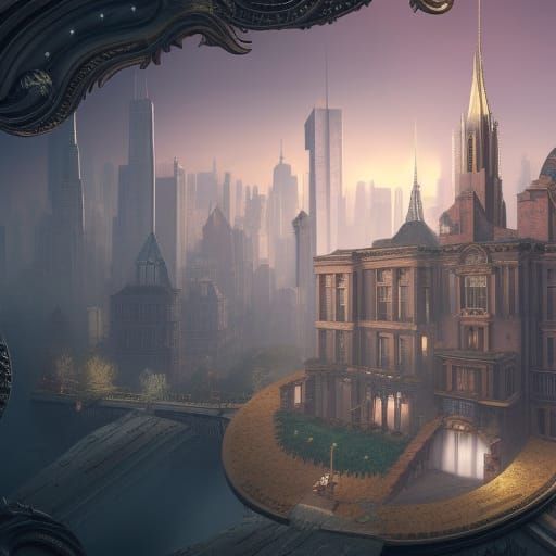 Detailed New York City Mansion in Matte Painting Style