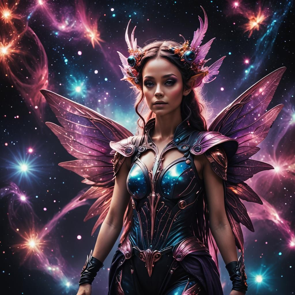 Alien Fairy with Wings in a Vibrant Galaxy