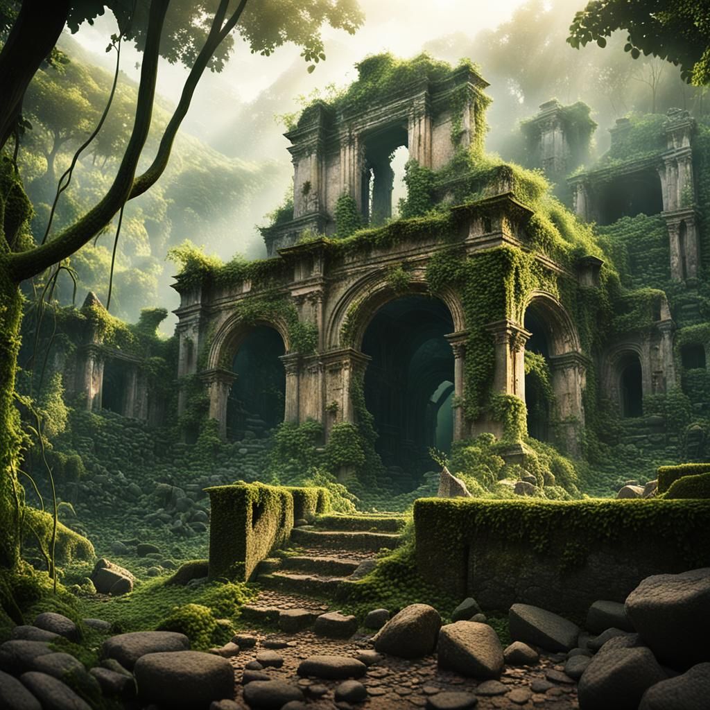 Jungle Valley Ancient Ruins in Cinematic Style