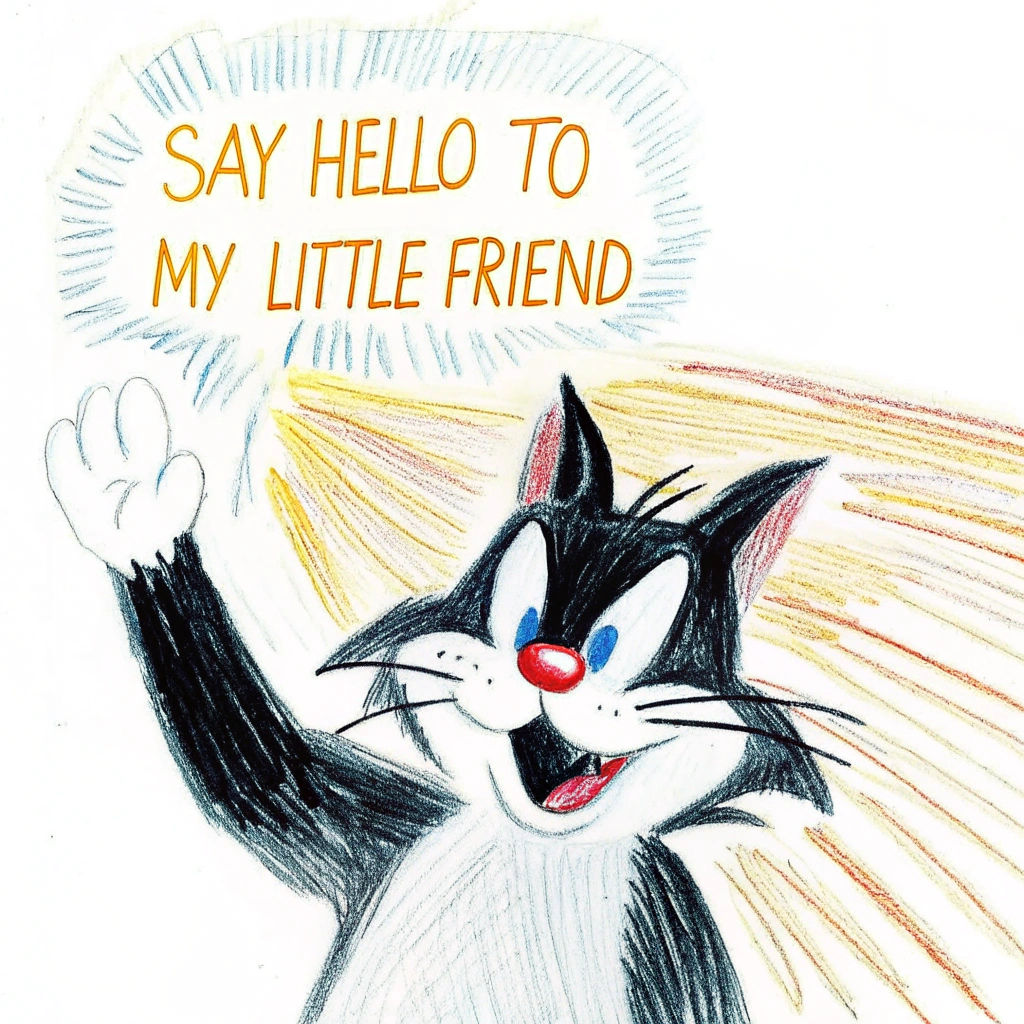 Cartoon Cat with Playful Greeting in Looney Tunes Style