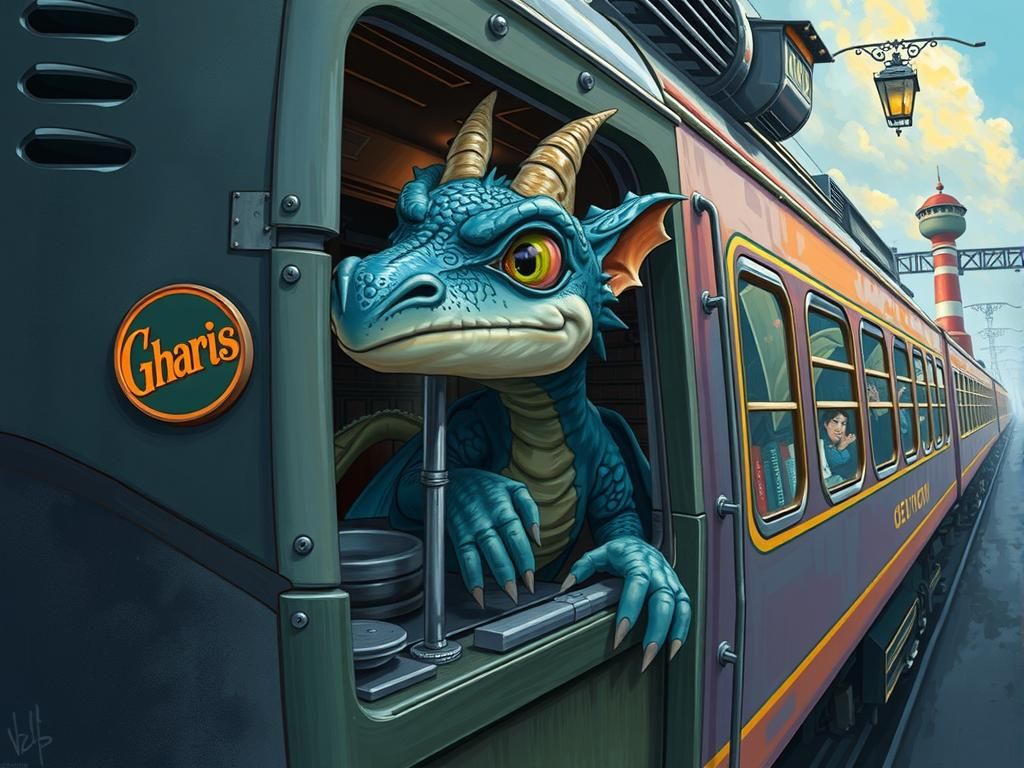 Dragon Steam Train Adventure in Fantasy Art Style