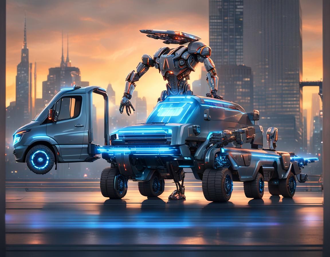 Futuristic Robot Sprinter Stands Tall in Cyberpunk City