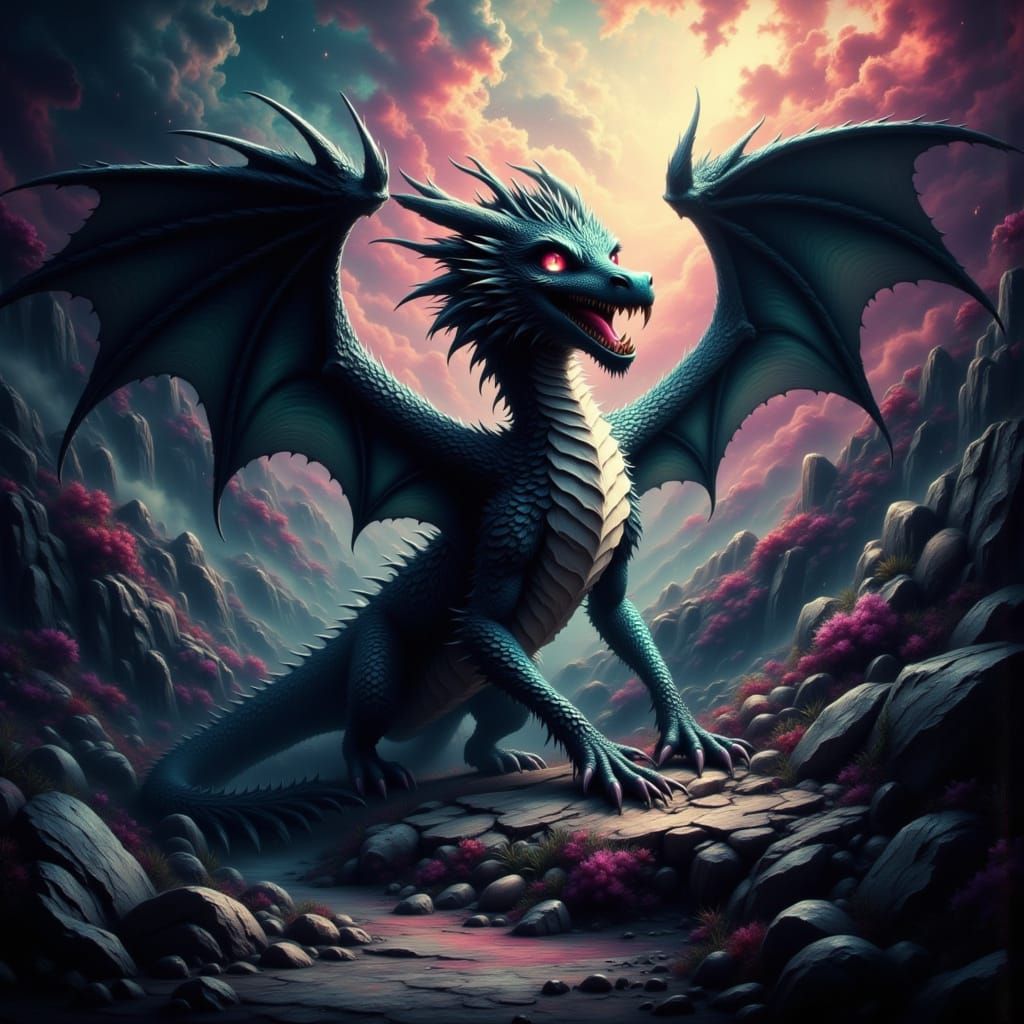 Dragon <lora:Flux Real BabyDragon:1.0> <lora:DragonV1:1.0> <lora:Dragon Fantasies:1.0> <lora:SybilThorn-FluxLORA9:1.0> S...