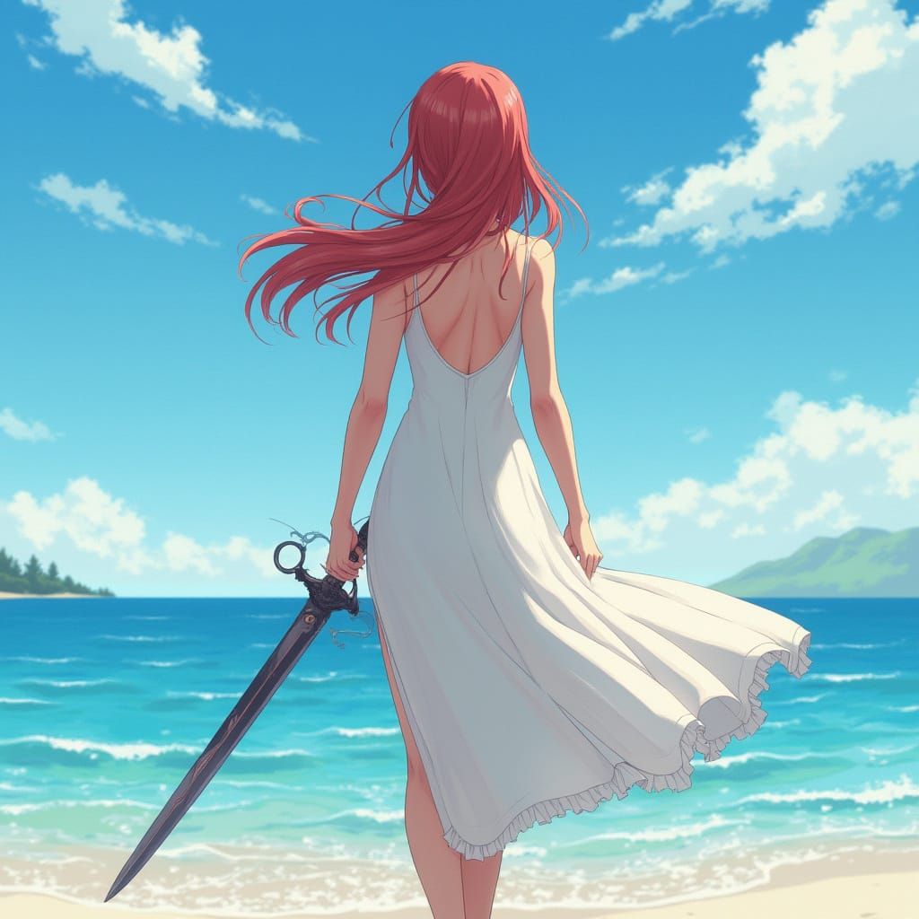 Asuna on the Beach in Anime Style