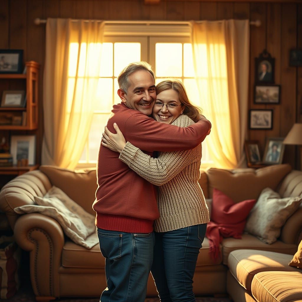 Warm Reunion of Old Friends in Cozy Living Room