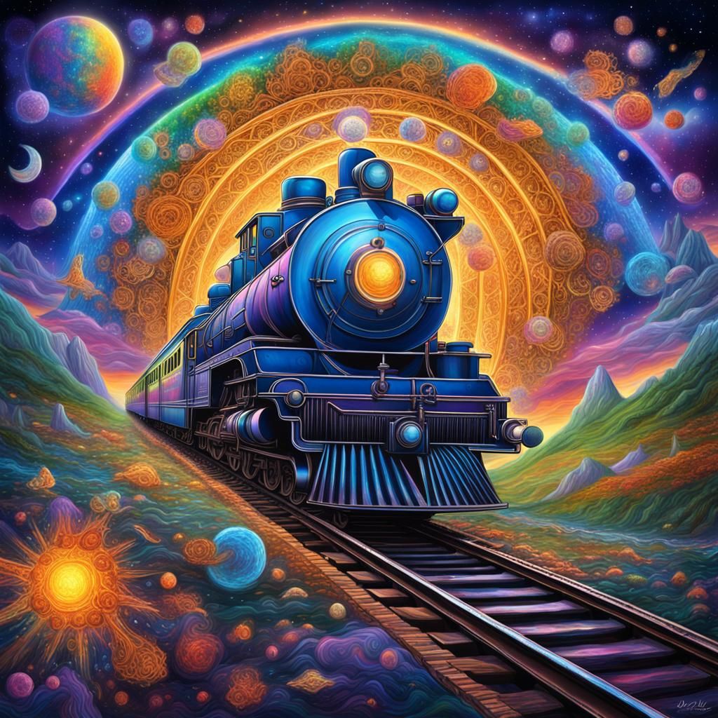 Cosmic Peace Train: Holographic Astral Illustration