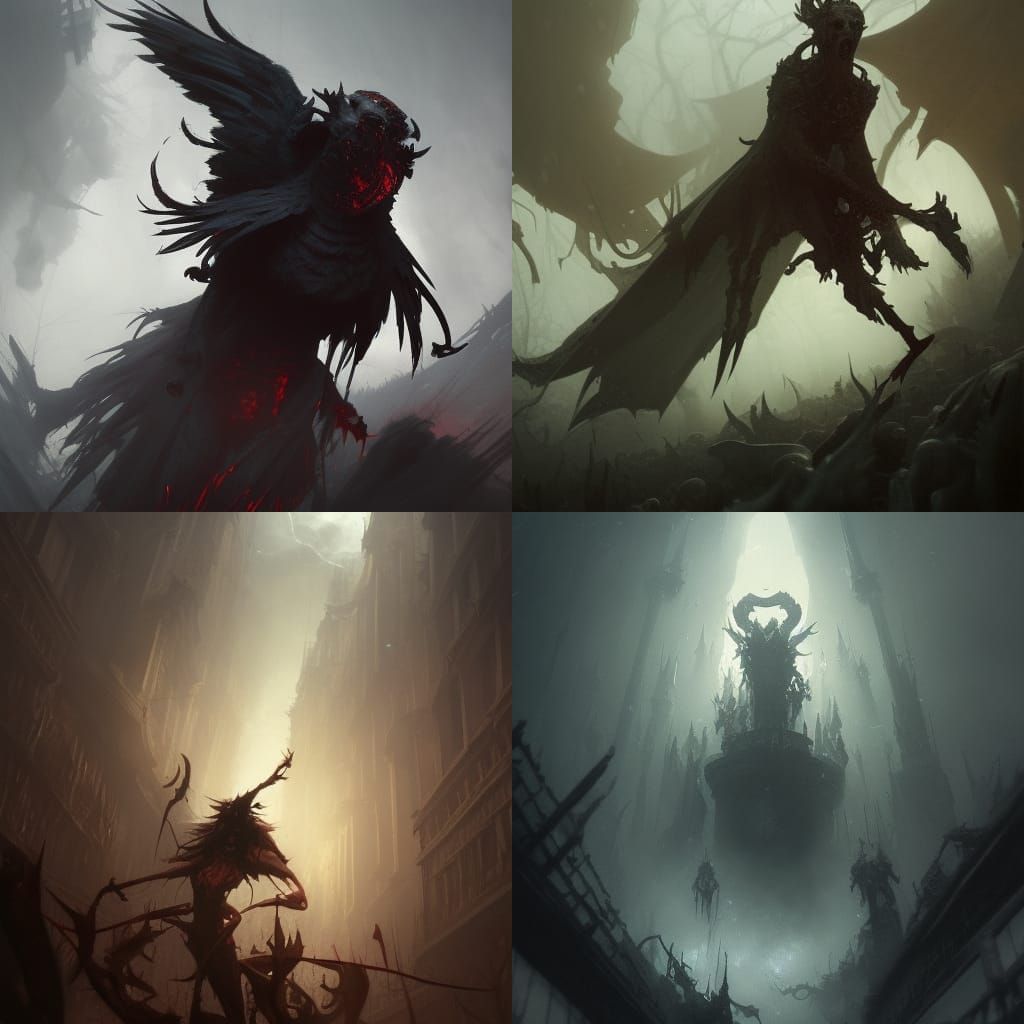 Dark Fantasy Masterpiece by Alphonse Mucha and Grimmer