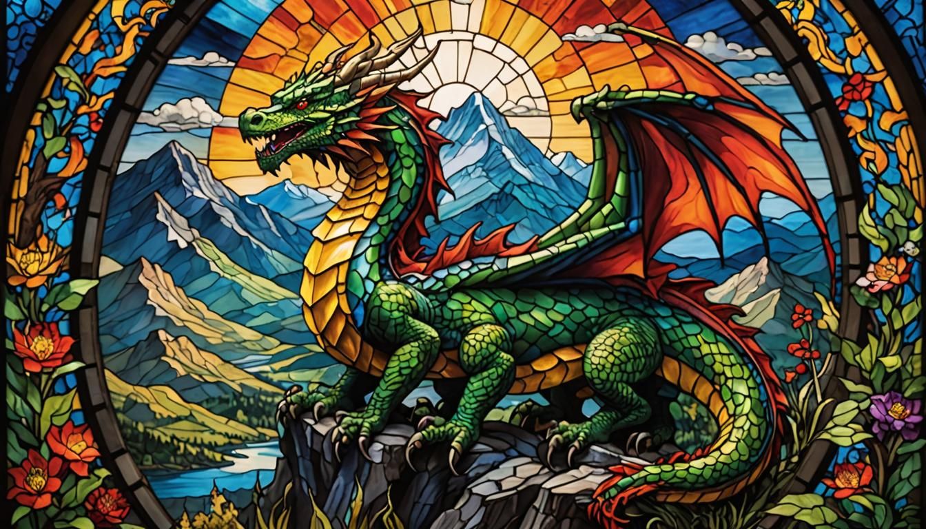 Chromatic Dragon in Stained Glass Window Art
