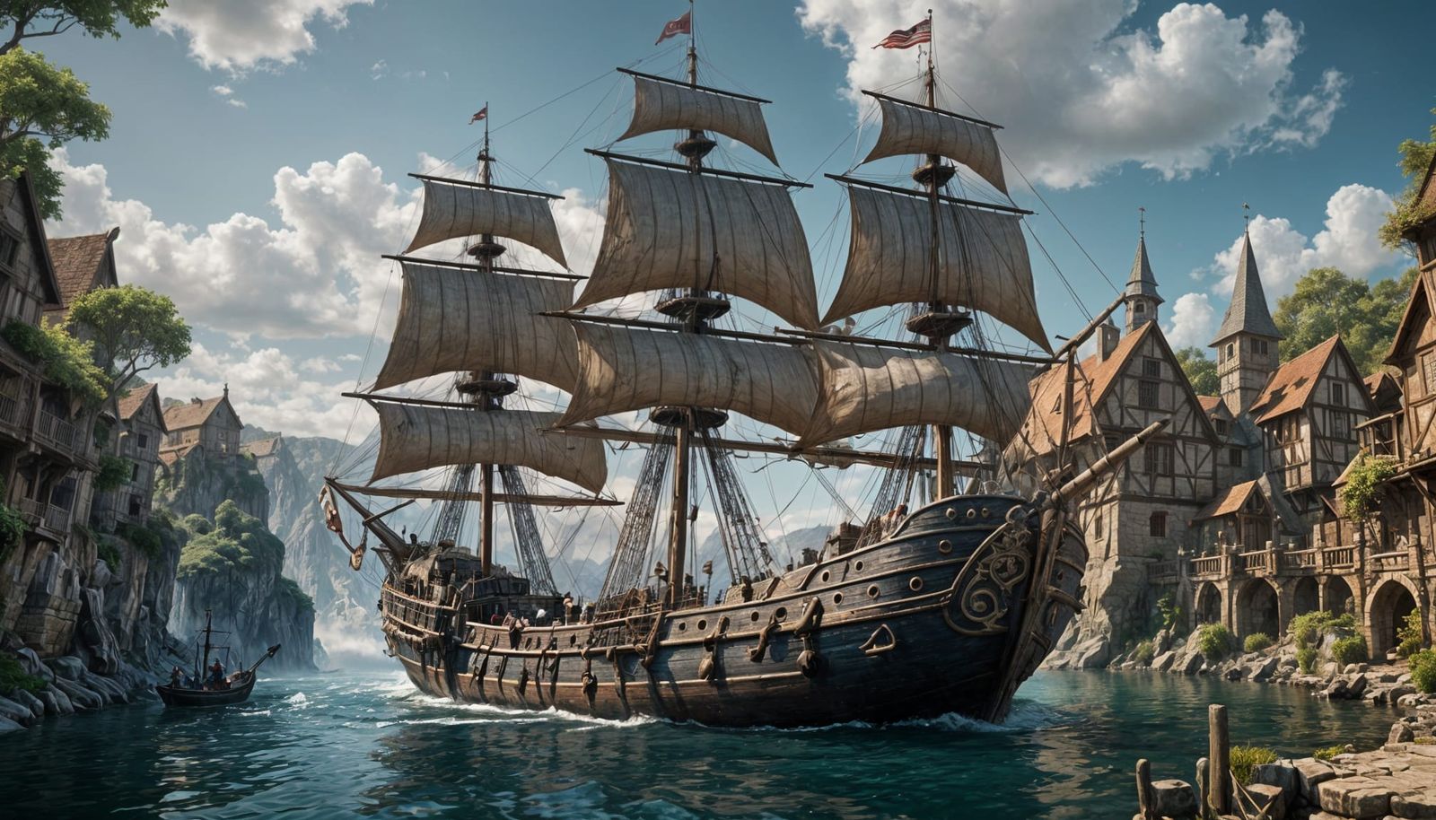Fantastical Medieval Ship Matte Painting