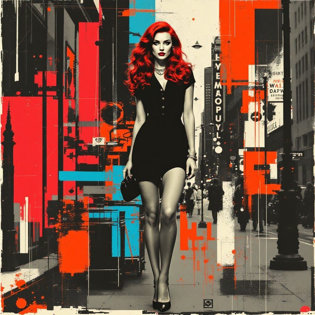 1950s Pin-Up Girl in Neo-Pop Collage Style