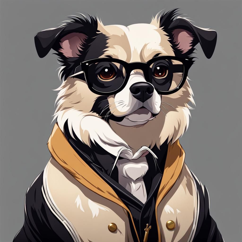 Elegant Anime Dog with Jacket and Glasses