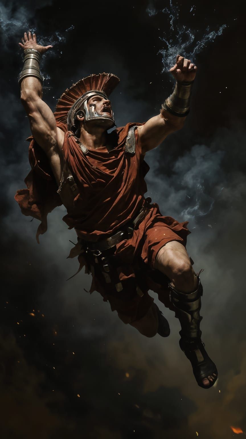 Roman Soldier's Descent: Oil Painting in Romanticism Style