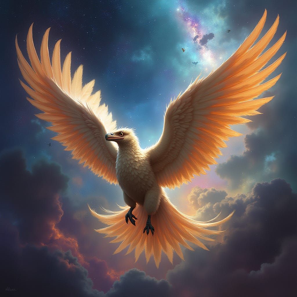 Griffin Soaring Through Cosmic Nebula, Fantasy Art