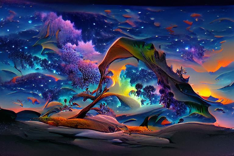 Astral Dinotopia: Crystal Landscape Under Galactic Sky