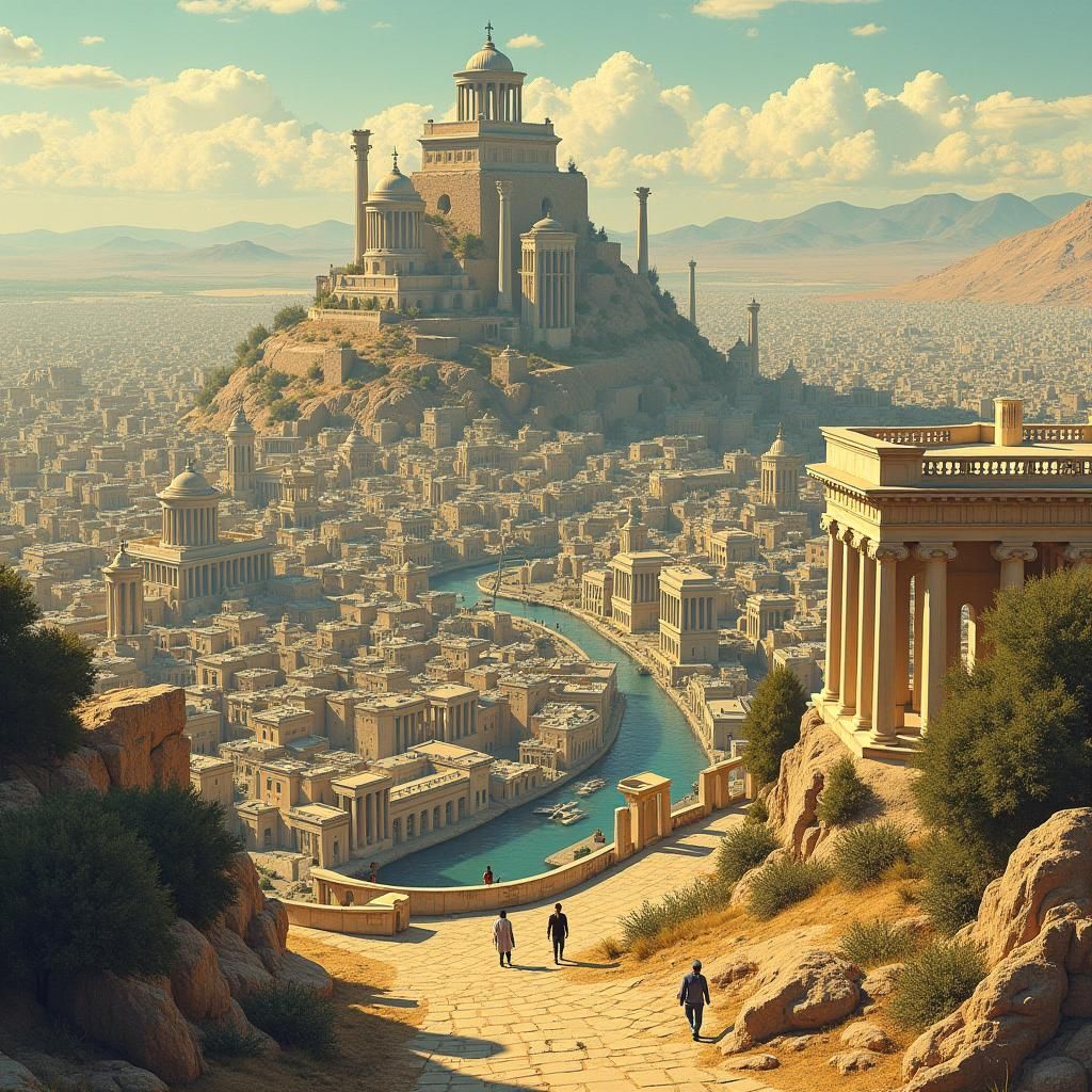 Greek Metropolis in Sci-Fi Hand-Drawn Style