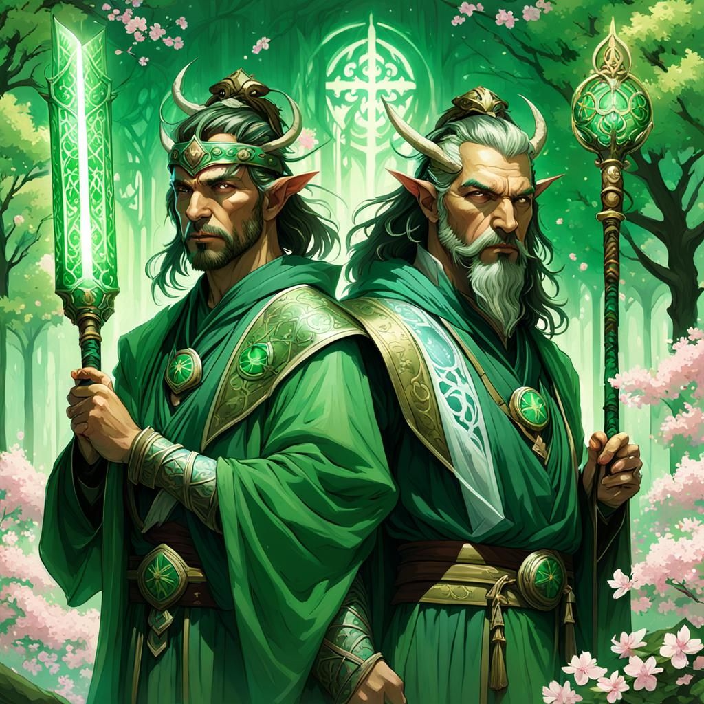 Dragonborn Monks in Tranquil Temple Garden, Fantasy Art