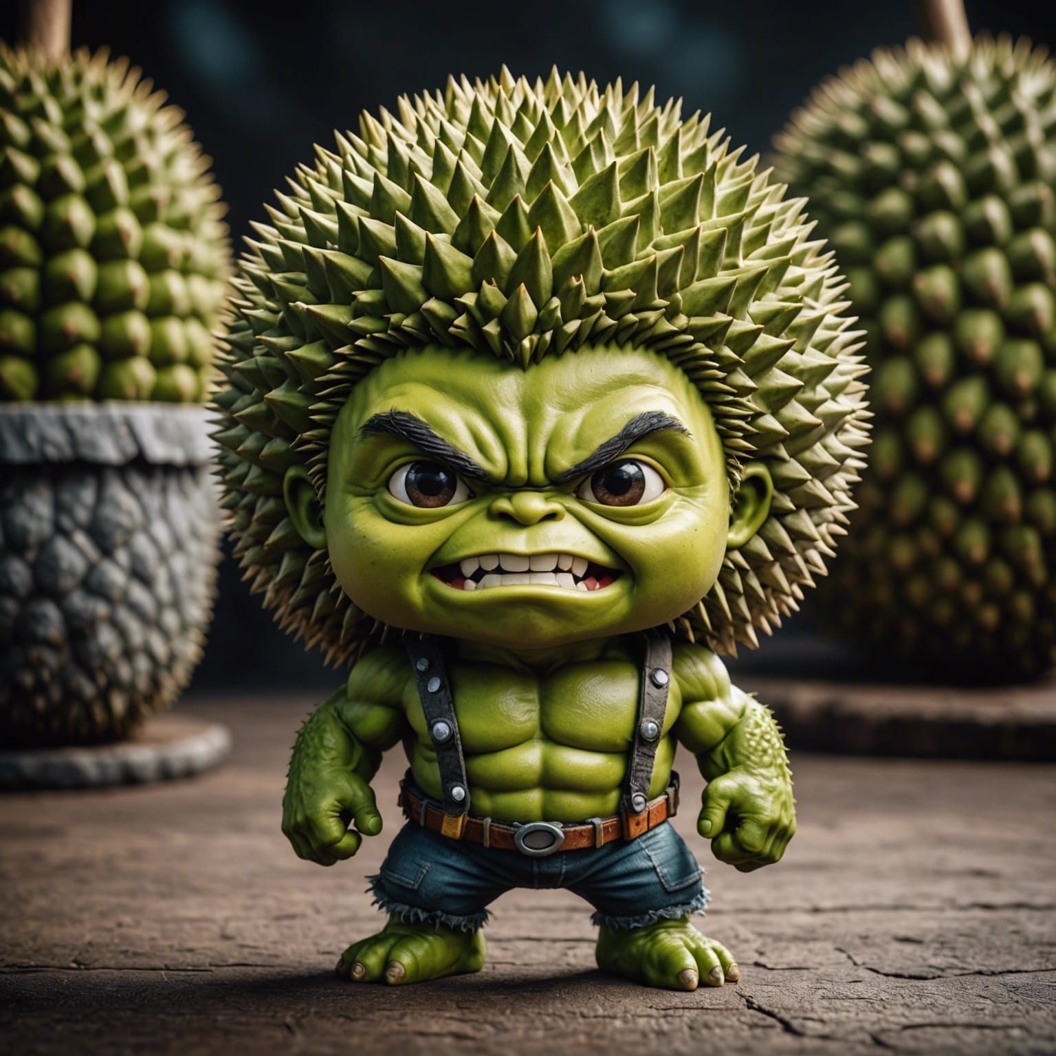 Chibi Durian Fruit with Hulk Face