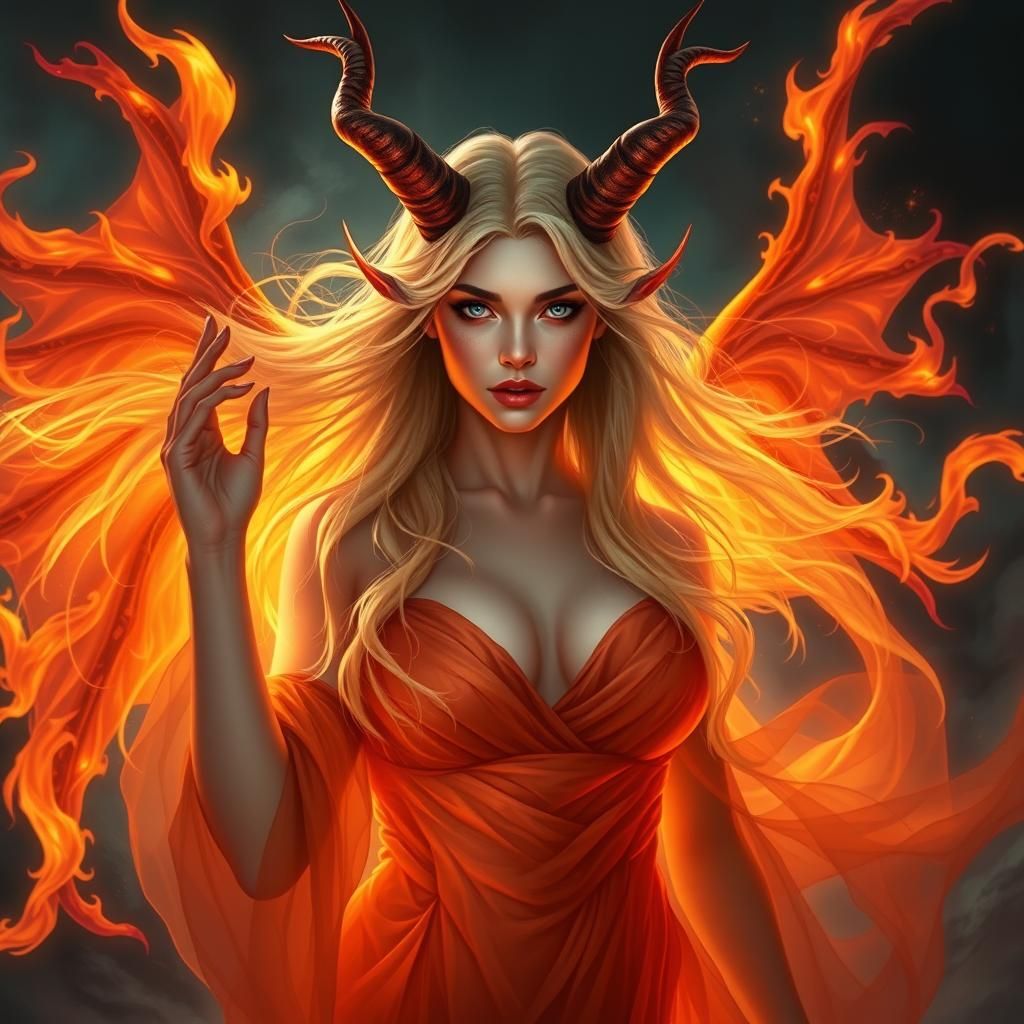 Goddess of Fire in Dreamlike Biomechanical Landscape